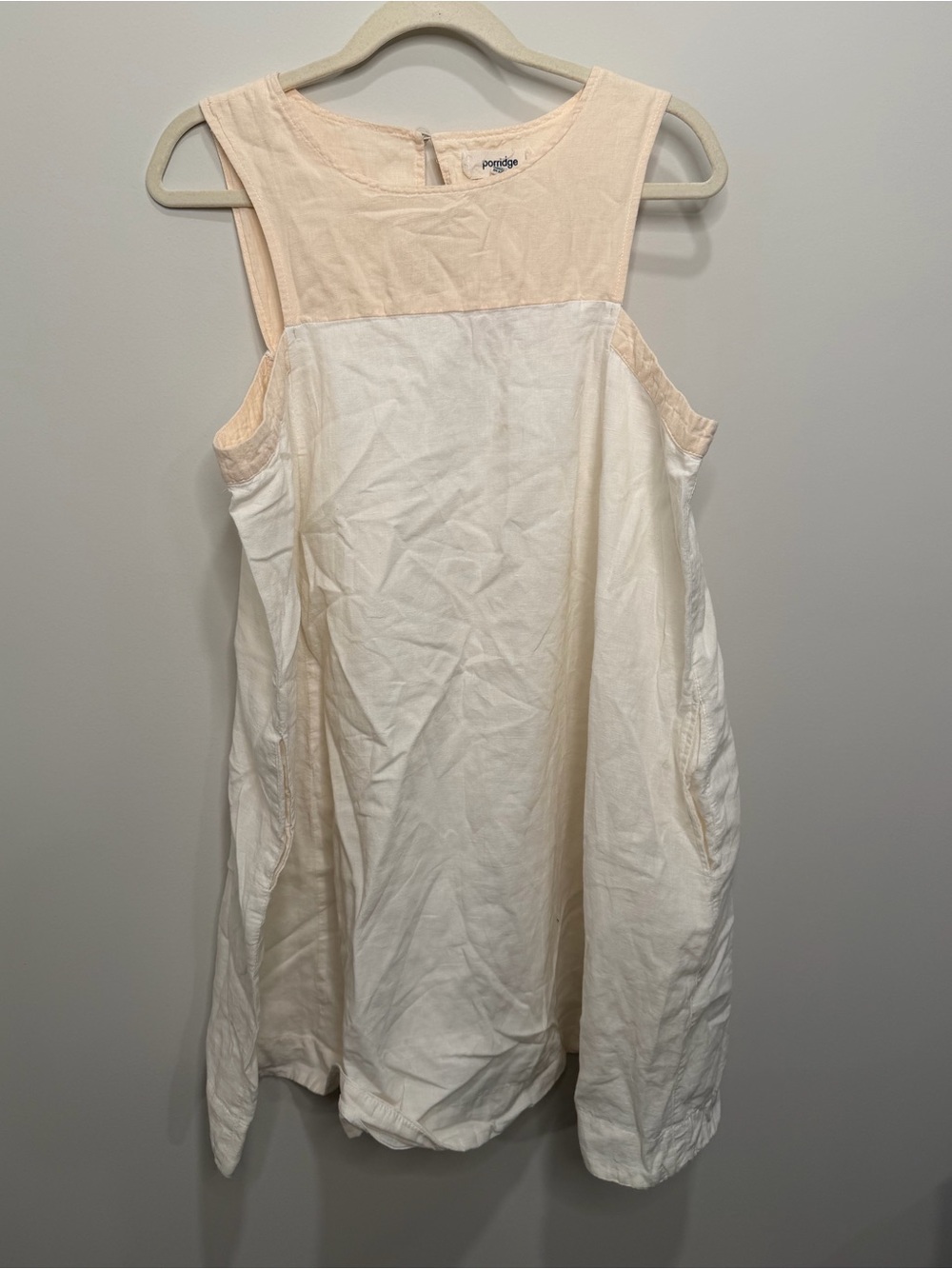 Porridge Clothing White Peach Linen Blend Swing Dress Size Large Sleeveless